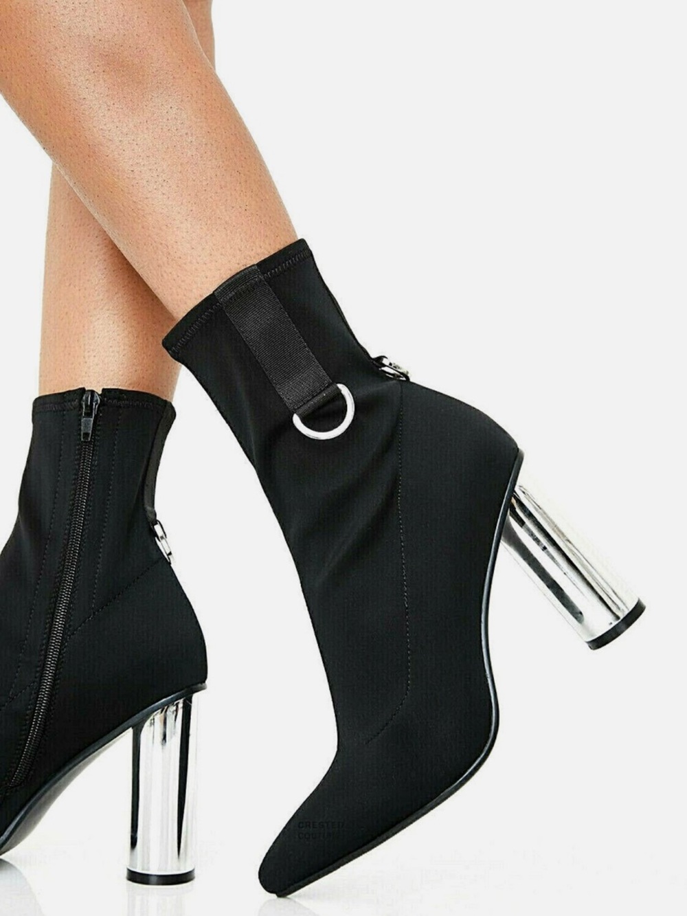 Size 8 Dolls Kill Poster Grl "Elite" Black Neoprene Silver Heel Ankle Boots - Picture 5 of 14